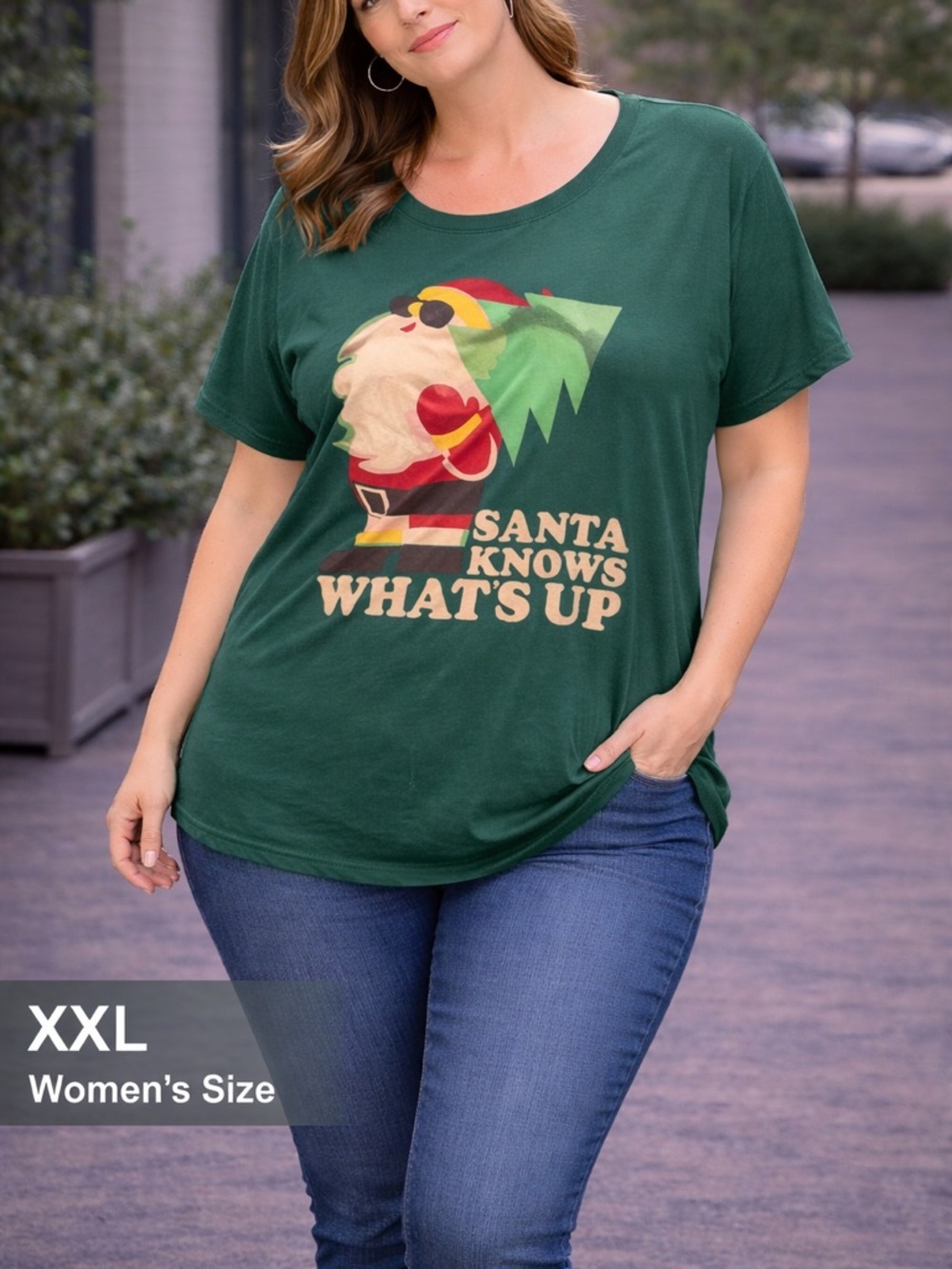 OLD NAVY Women's Green 'Santa Knows What's Up' Graphic Tee XXL